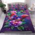 Colorful butterfly with flowers and leaves on purple bedding set