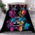 Colorful cartoon rabbit wearing sunglasses bedding set