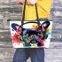 Colorful cute french bulldog with headphones leather tote bag