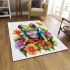 Colorful cute frog with flowers area rugs carpet