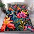 Colorful floral pattern on black bedding set