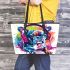 Colorful french bulldog with headphones leather tote bag