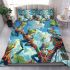 Colorful frogs hanging from tree branches in the jungle bedding set