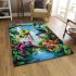 Colorful frogs hanging from tree branches in the jungle area rugs carpet