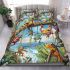 Colorful frogs hanging from tree branches in the jungle bedding set