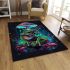 Colorful green frog playing banjo under mushroom area rugs carpet