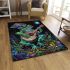 Colorful green frog playing banjo under mushroom area rugs carpet