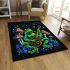 Colorful green frog playing banjo under mushroom area rugs carpet