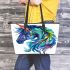 Colorful head of a horse with turquoise leather tote bag