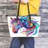 Colorful horse head with turquoise leather tote bag