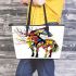 Colorful horse with tree branches growing from its body leather tote bag