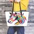 Colorful illustration of a horse head leather tote bag