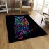 Colorful owl with glowing eyes perched area rugs carpet