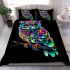 Colorful owl with glowing eyes perched bedding set