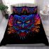 Colorful owl with glowing neon eyes bedding set