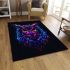 Colorful owl with glowing neon eyes area rugs carpet