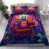 Colorful owls sitting the forest under glowing moonlight bedding set