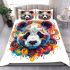 Colorful panda head symmetrical bedding set