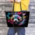 Colorful panda in the style of graffiti leather tote bag