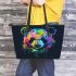 Colorful panda splatter painting with bright leather tote bag