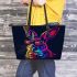 Colorful rabbit with sunglasses and bow tie leather tote bag