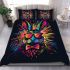 Colorful rabbit with sunglasses and bow tie bedding set