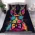 Colorful rabbit with sunglasses and bow tie bedding set