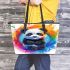 Colorful rainbow splash of color cute baby panda leather tote bag