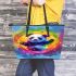 Colorful rainbow splash of color cute baby panda leather tote bag