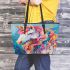 Colorful unicorn painting leather tote bag