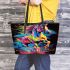 Colorful wild horse running full body leather tote bag