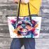 Colorful yorkshire terrier painted in watercolor leather tote bag