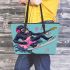 Cool monkey surfing with electric guitar leather tote bag