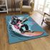 Cool monkey surfing with electric guitar and pink headphones area rug