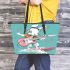 Cool rabbit surfing with electric guitar and headphones leather tote bag