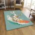 Cool rabbit surfing with electric guitar and headphones area rug