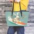 Cool rabbit surfing with electric guitar and headphones leather tote bag