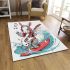 Cool rabbit surfing with electric guitar and headphones area rug