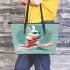 Cool rabbit wearing sunglasses surfing with electric guitar leather tote bag