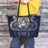 Cool white tiger with dream catcher leather tote bag