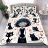 Cozy cat gathering with the woman on the couch bedding set