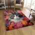 Curious cat among the blossoms area rugs carpet