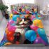 Curious cat and colorful balloons bedding set