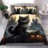 Curious cat in mysterious castle grounds bedding set