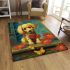 Curious dog by the window with flowers area rugs carpet