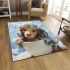 Curious dog in the white cup area rugs carpet