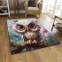 Curious owl in cherry blossom grove area rugs carpet