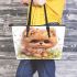 Cute adorable fluffy pomeranian with big eyes leather tote bag