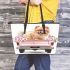 Cute adorable pomeranian dog pink truck with flowers leather tote bag