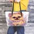 Cute adorable pomeranian puppy with fluffy fur leather tote bag